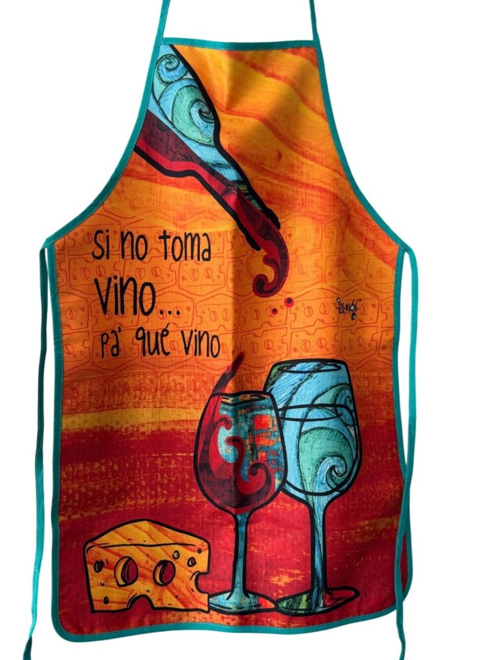 Izy Magü Colombian Artist Apron Wine Theme Si No Toma Vino Pa Que Vino Bogota - Picture 4 of 6